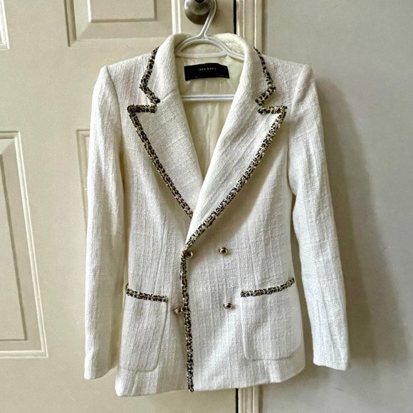 Zara Basic Collection white tweed blazer - Picture 1 of 1